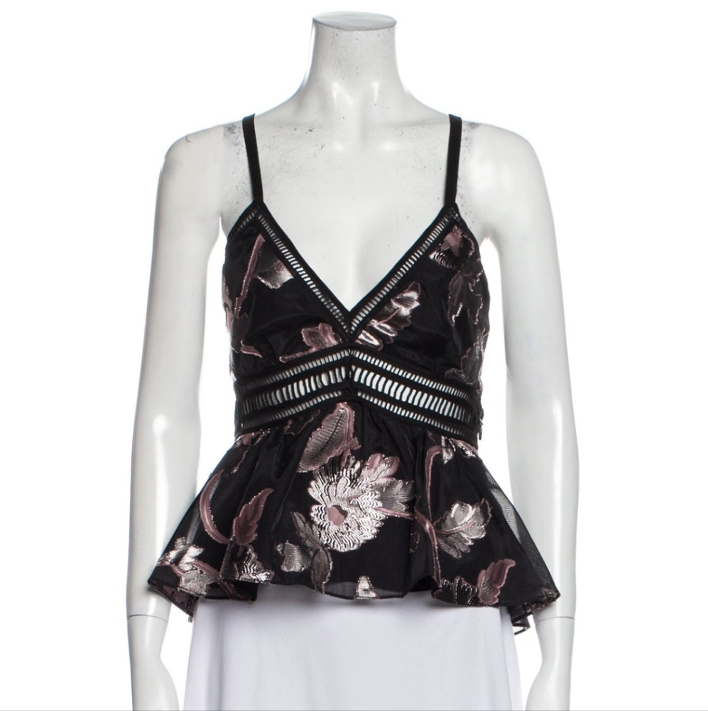 🚫 Sold 🚫 Rebecca Taylor - Floral Print Plunge Neckline Crop Top - XS/2